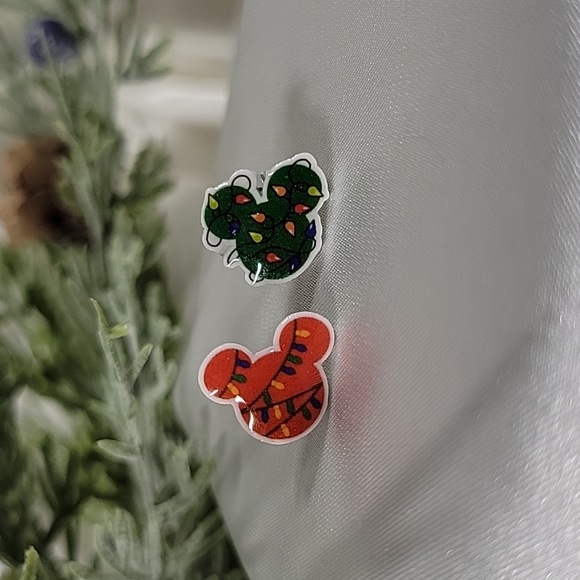 Christmas Mickey Mouse Stud Earrings, holiday lights - Picture 3 of 4
